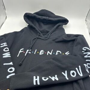 Friends TV Show Hoodie Women’s Medium Black How You Doin? On Sleeves